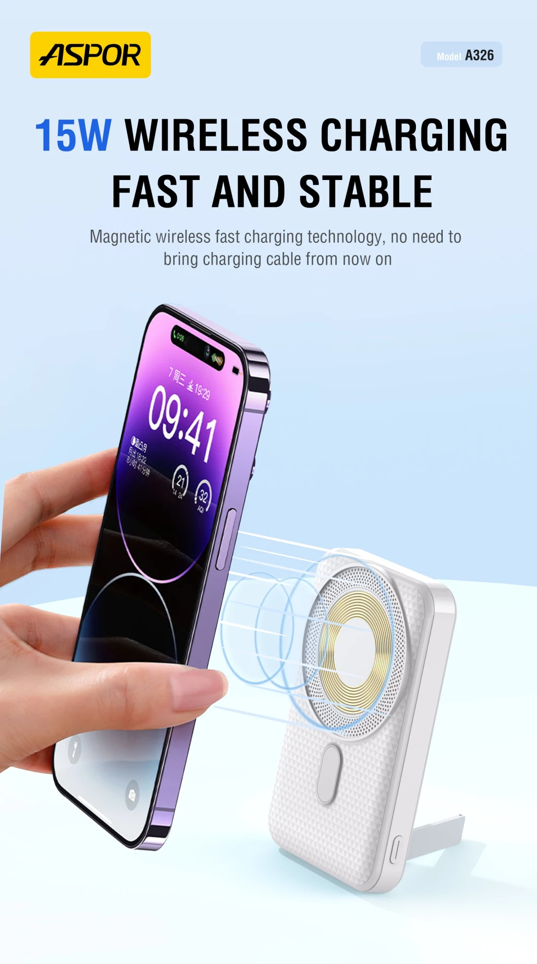 Aspor A326 New Magnetic Wireless Charging Power Bank for Mobile Phones