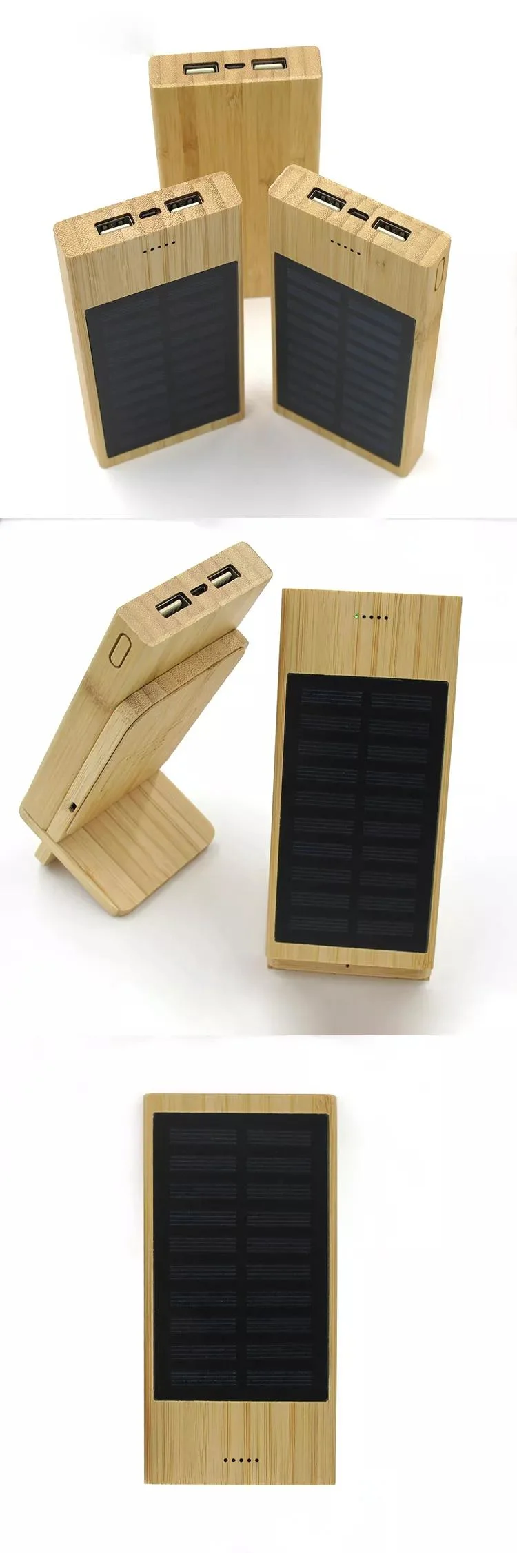 Custom Carving Logo Mobile Phone Accessories Wooden Outdoor 10000mAh Solar Portable Charger Power Bank